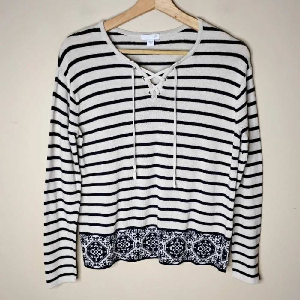 J. Jill Striped Lace-Up Long Sleeve Beachy Sweater Top Size XS